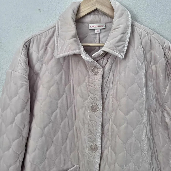 KNOX ROSE | Button Oversized Shacket Quilted Velour Jacket Ivory Nude | XL - Picture 3 of 8